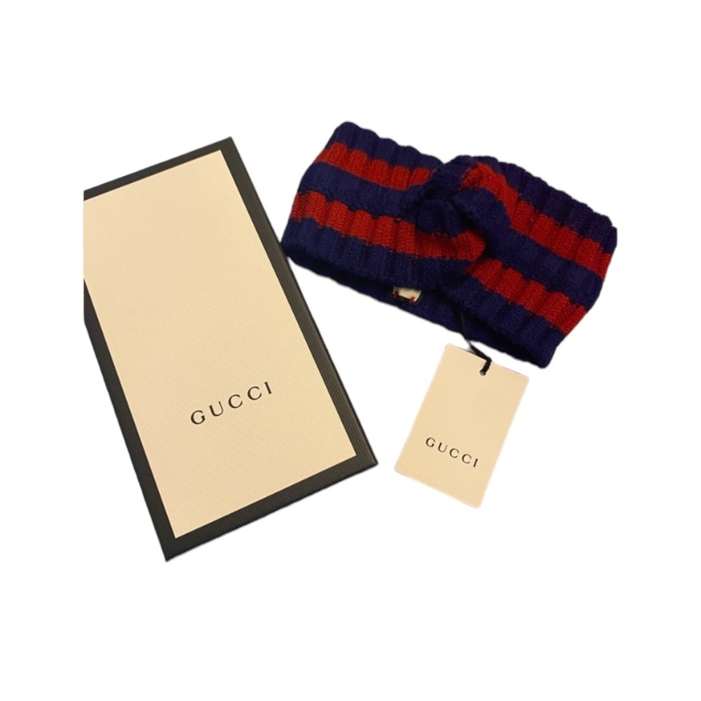 Nwt Nib Gucci Sylvie Web Knot Knit Wool Red And B… - image 1